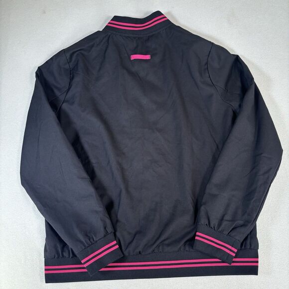 T-Mobile Women’s Bomber Jacket Sz L Black Pink Zip Pockets Employee Lining EUC - Picture 3 of 7